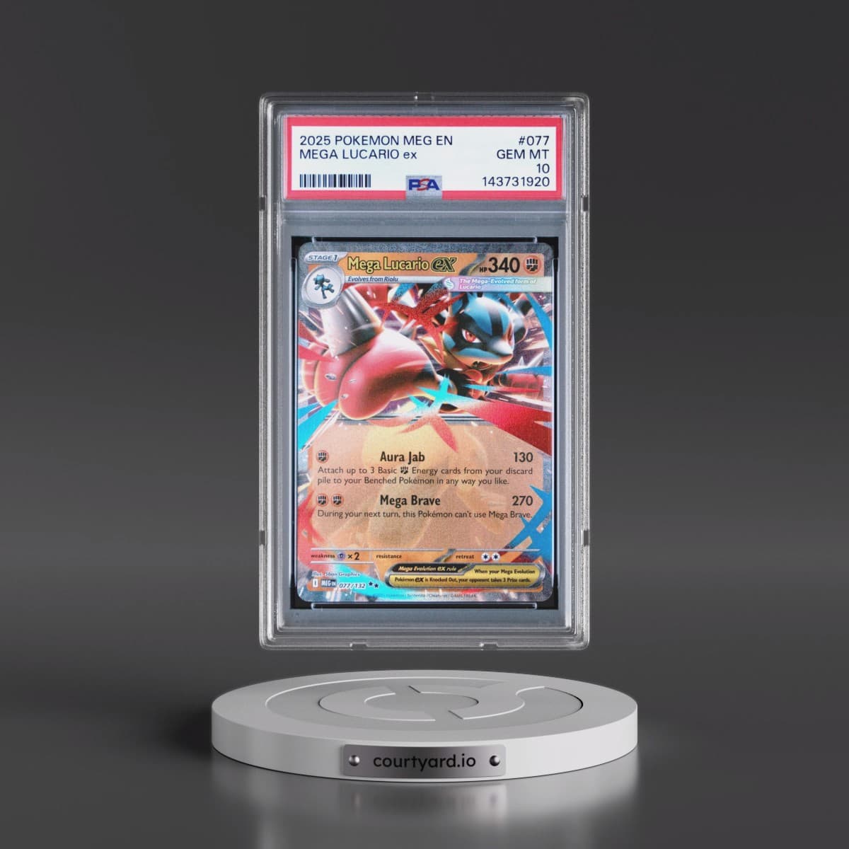 2025 Pokémon Meg EN-Mega Evolution #077 Mega Lucario EX - Holo (PSA 10 GEM MINT)