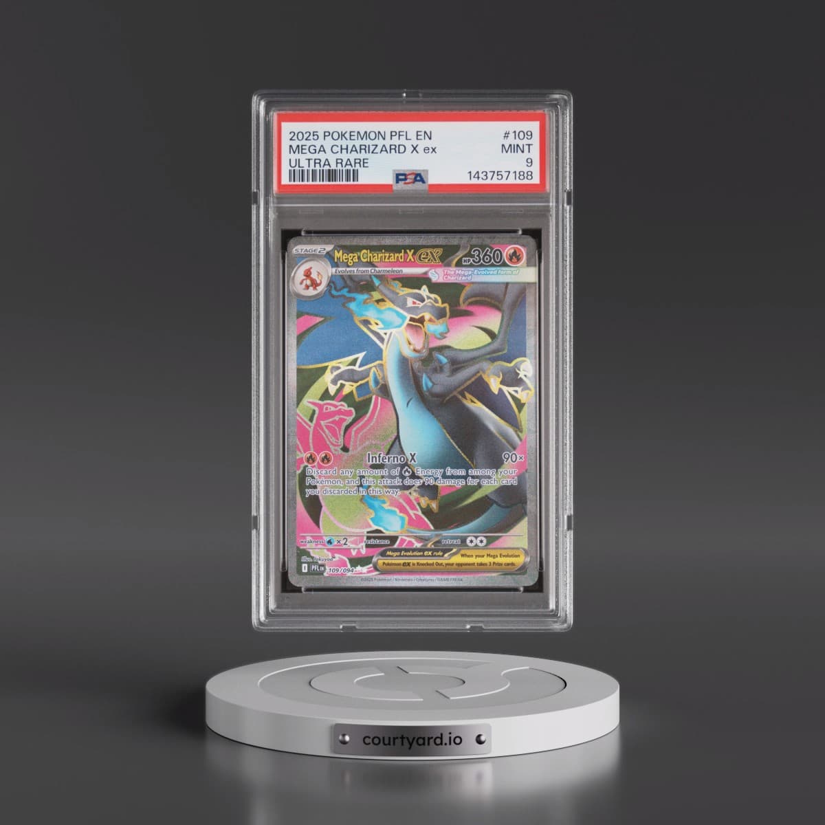 2025 Pokémon Pfl EN-Phantasmal Flames #109 Mega Charizard X EX - Holo Ultra Rare (PSA 9 MINT)
