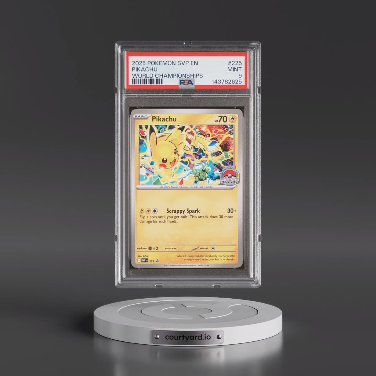 2025 Pokémon Svp EN-SV Black Star Promo #225 Pikachu - World Championships (PSA 9 MINT)