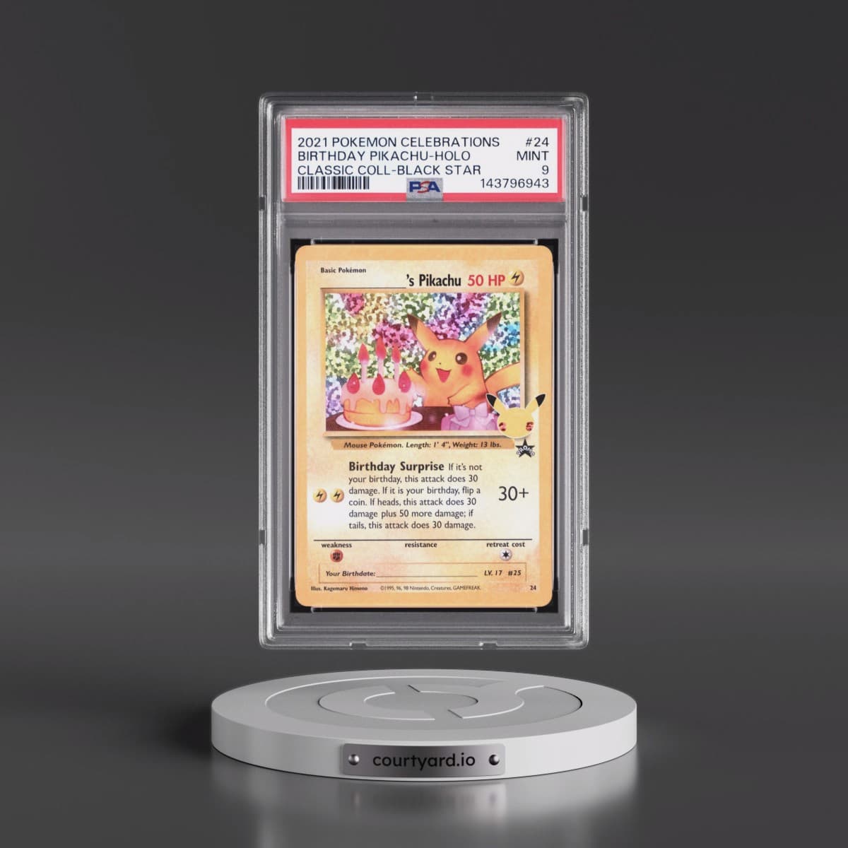 2021 Pokémon Celebrations Classic Collection #24 Birthday Pikachu - Holo (PSA 9 MINT)