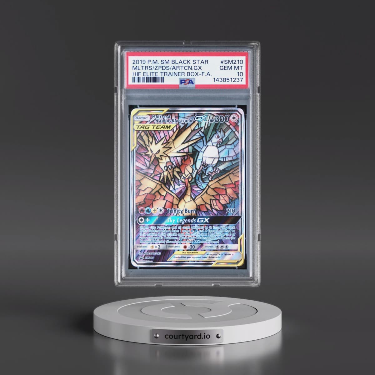 2019 Pokémon SM Black Star Promo #SM210 Moltres & Zapdos & Articuno GX - Holo Full Art Hidden Fates Elite Trainer Box (PSA 10 GEM MINT)