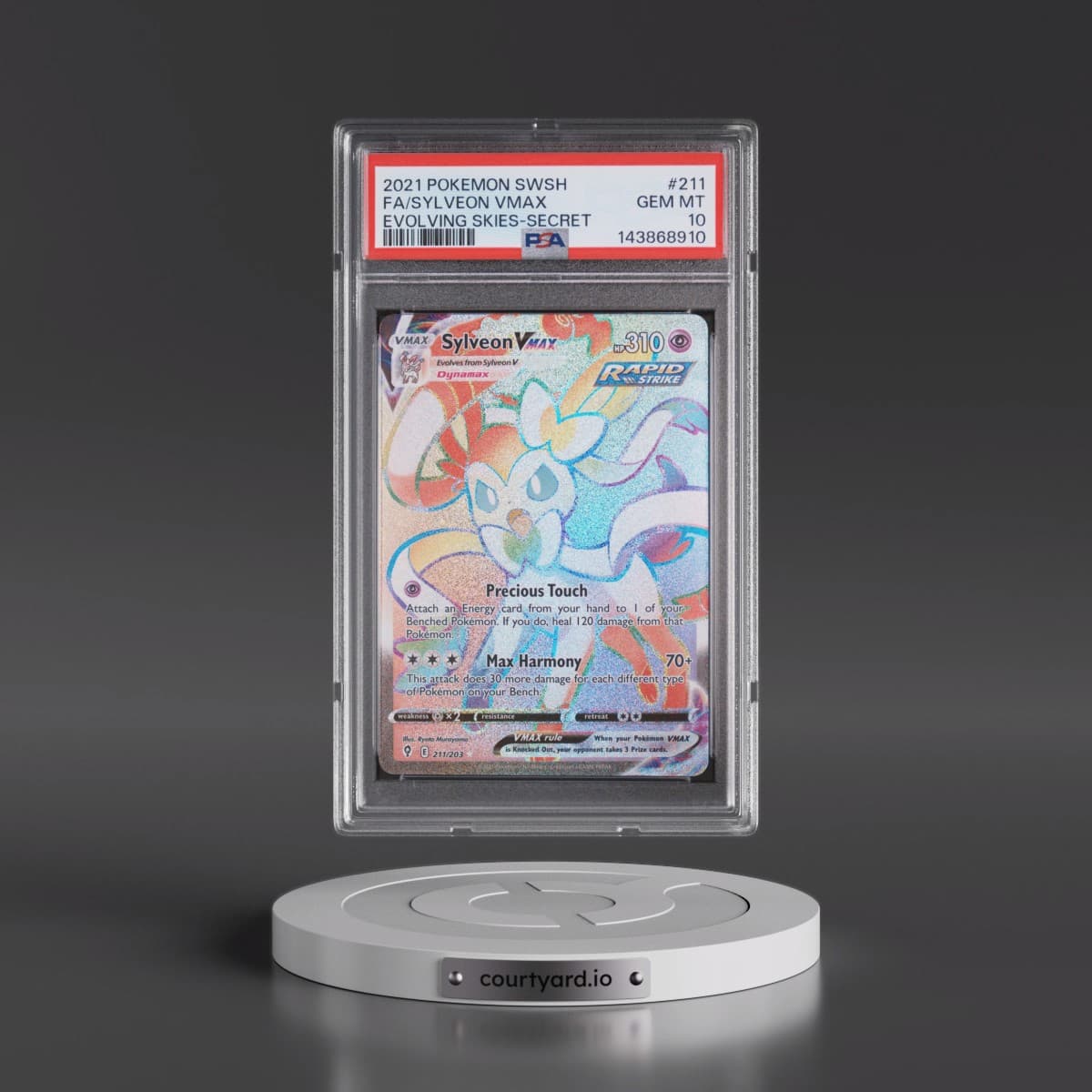 2021 Pokémon Sword & Shield Evolving Skies #211 Sylveon Vmax - Full Art Secret (PSA 10 GEM MINT)