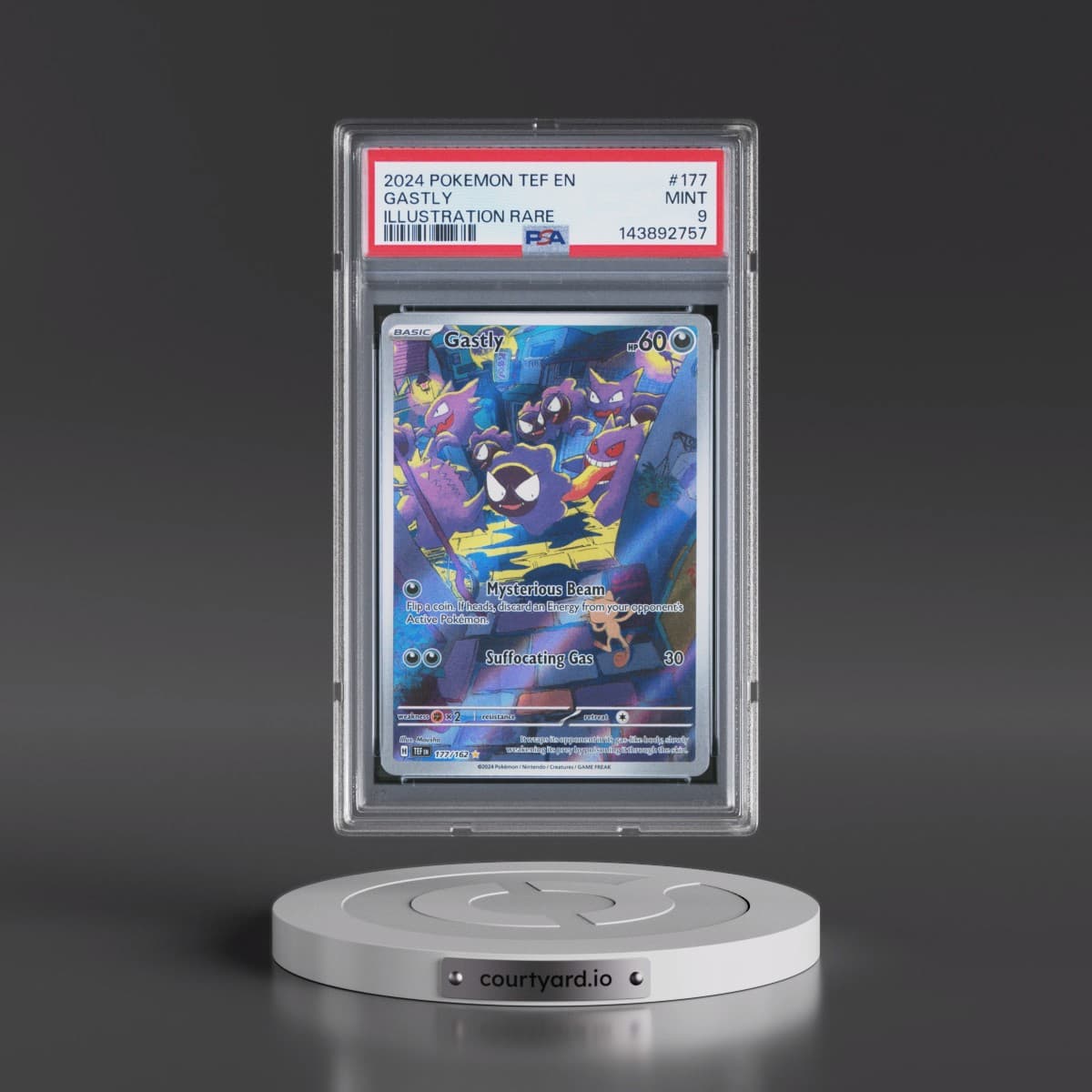 2024 Pokémon Tef EN-Temporal Forces #177 Gastly - Illustration Rare (PSA 9 MINT)