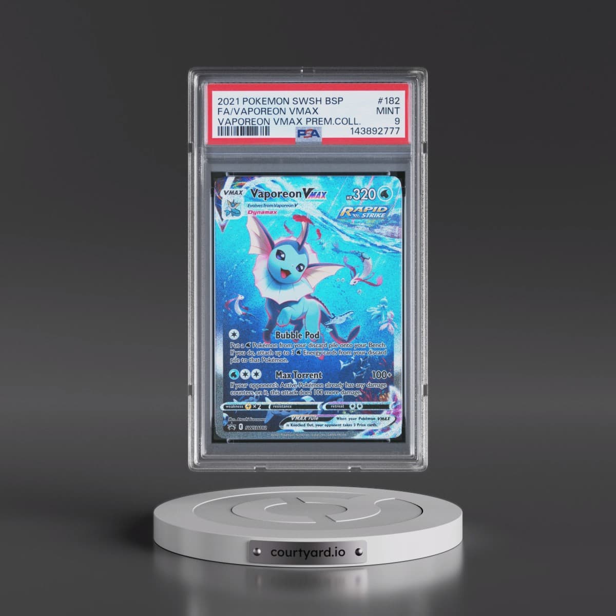 2021 Pokémon Swsh Black Star Promo #182 Vaporeon Vmax - Full Art Vaporeon Vmax Premium Collection (PSA 9 MINT)