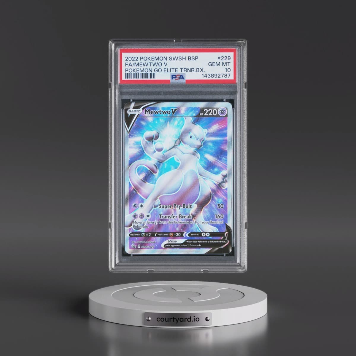 2022 Pokémon Swsh Black Star Promo #229 Mewtwo V - Holo Full Art Pokemon Go Elite Trainer Box (PSA 10 GEM MINT)