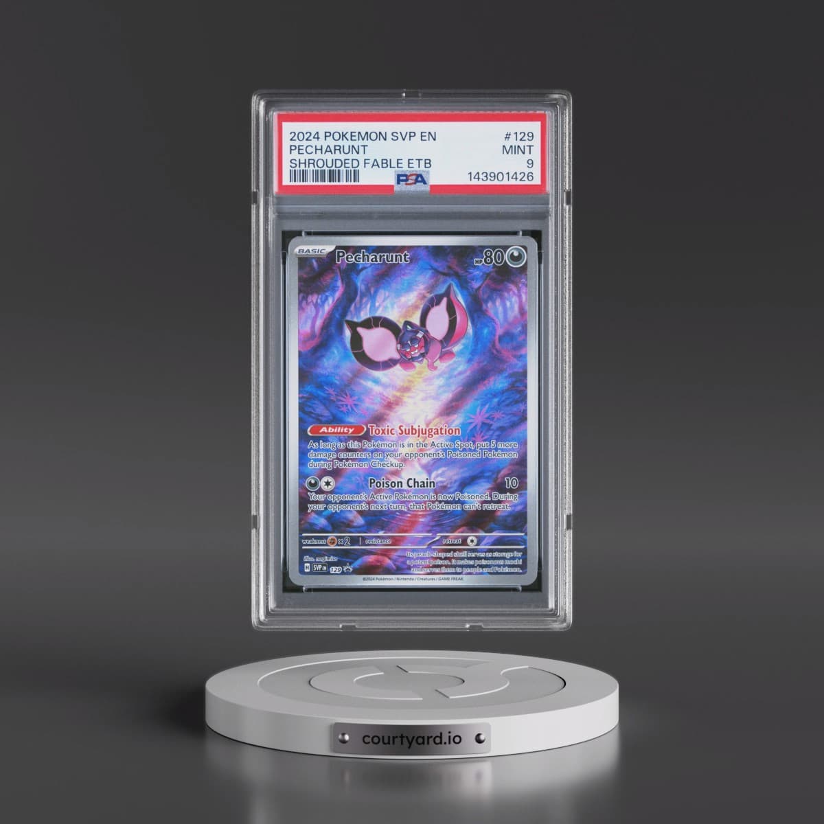 2024 Pokémon Svp EN-SV Black Star Promo #129 Pecharunt - Shrouded Fable Elite Trainer Box (PSA 9 MINT)