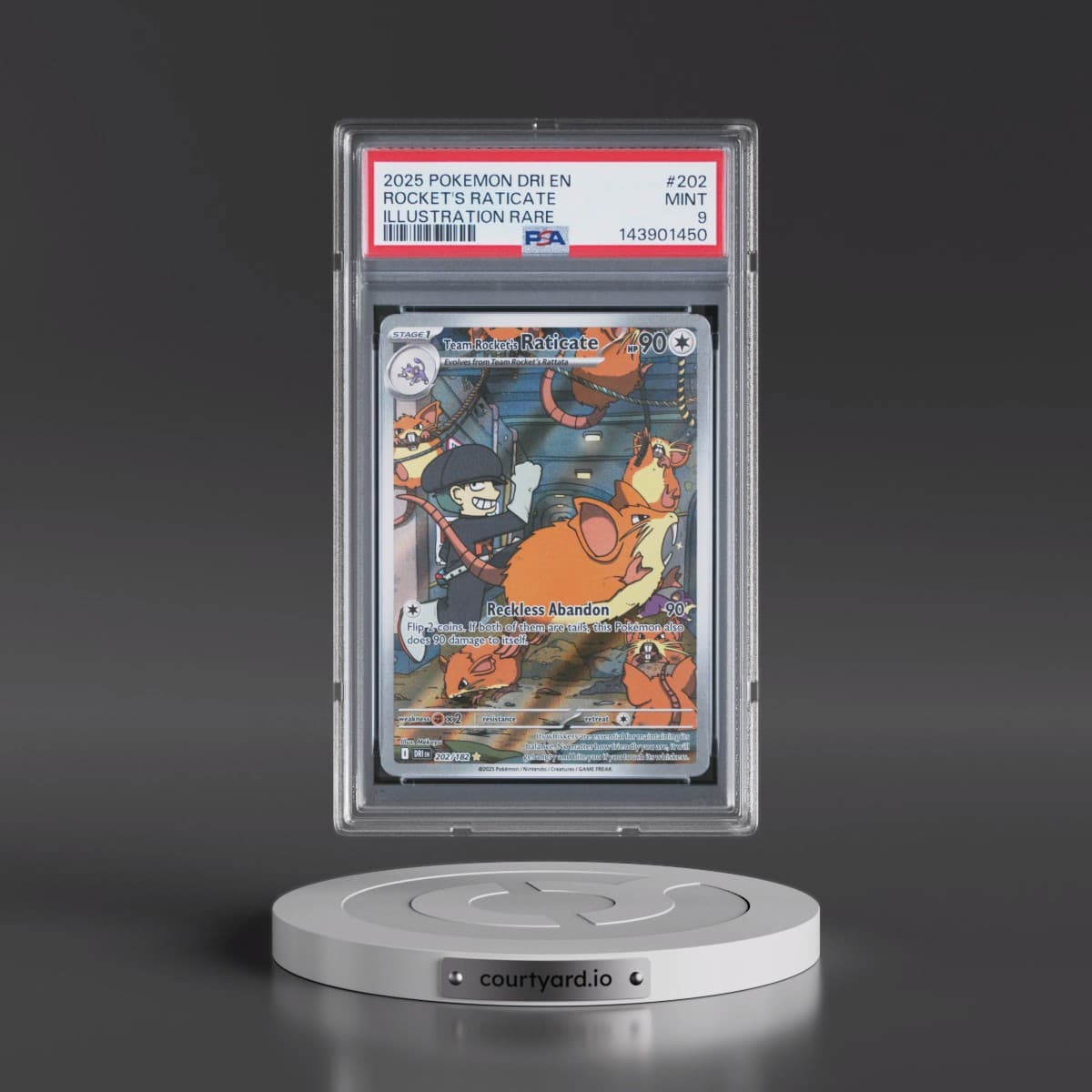 2025 Pokémon Dri EN-Destined Rivals #202 Team Rocket's Raticate - Illustration Rare (PSA 9 MINT)