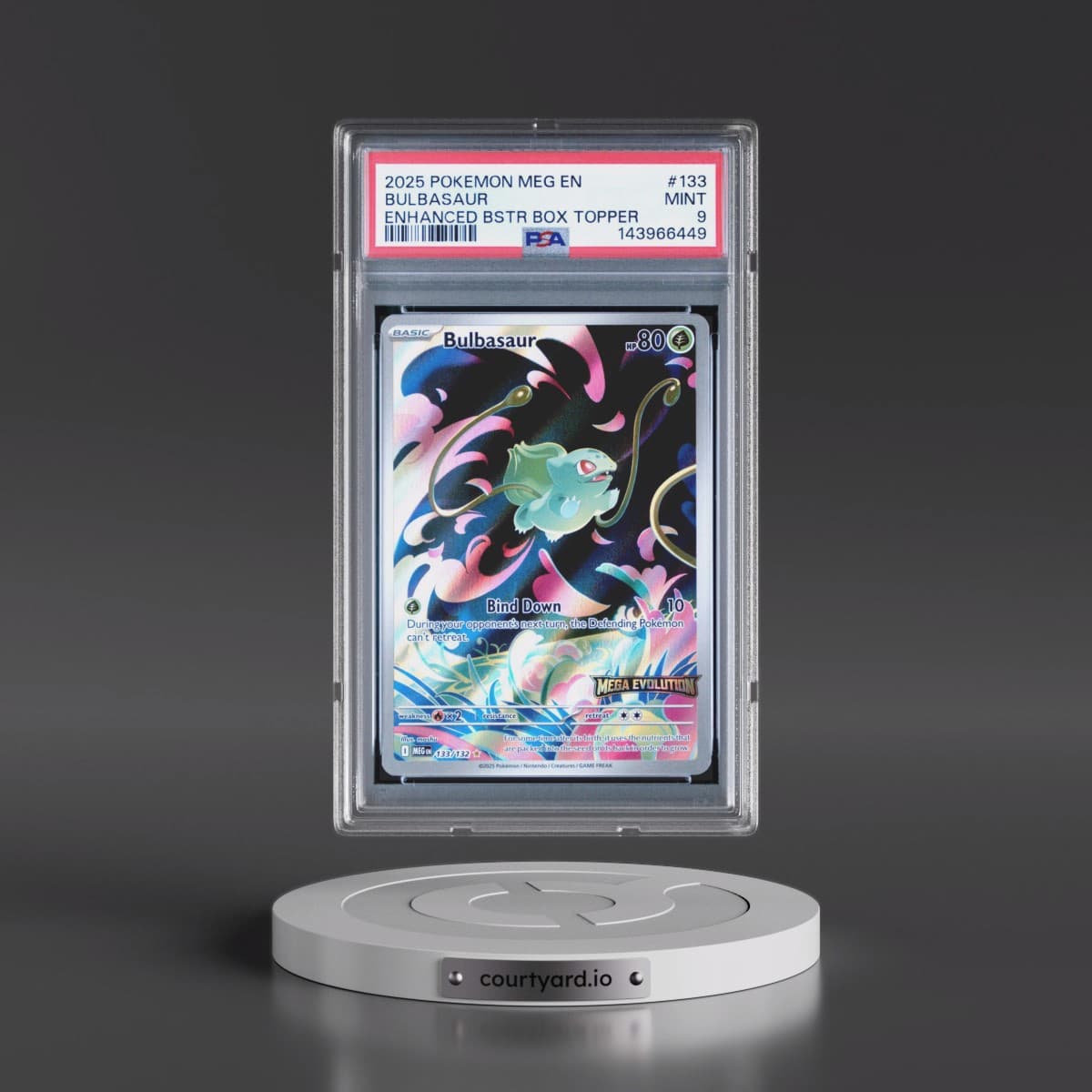 2025 Pokémon Meg EN-Mega Evolution #133 Bulbasaur - Enhanced Booster Box Topper (PSA 9 MINT)