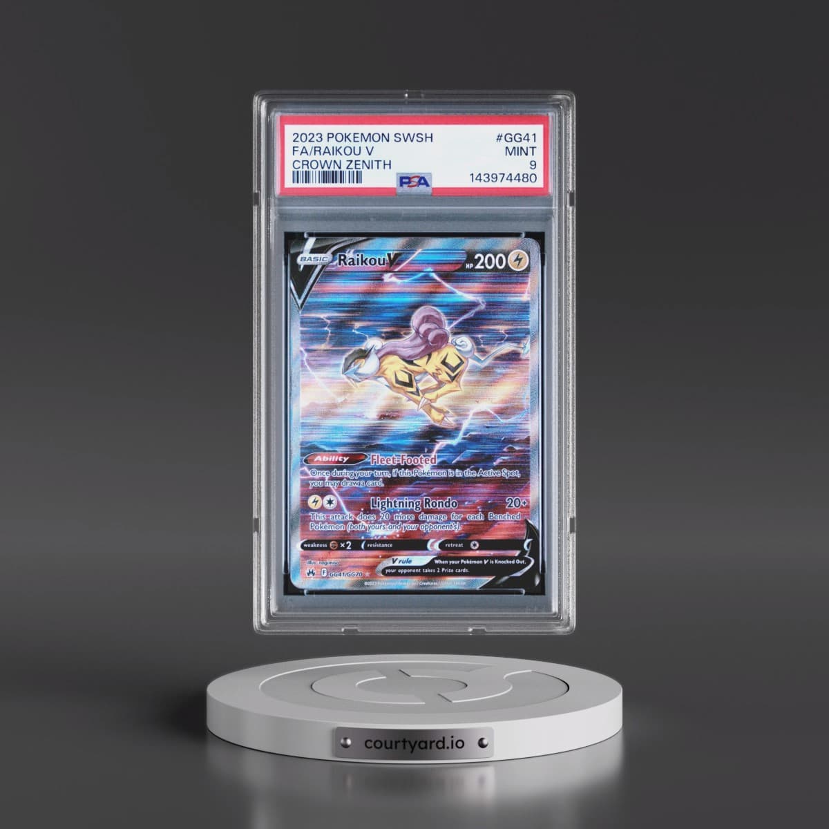 2023 Pokémon Sword and Shield Crown Zenith #GG41 Raikou V - Holo Full Art (PSA 9 MINT)