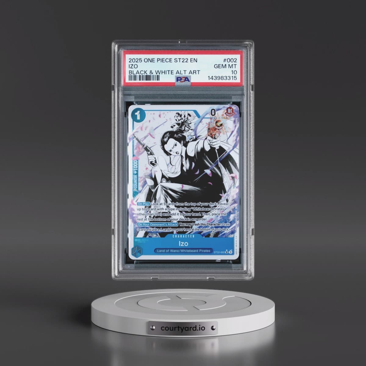2025 One Piece Starter Deck ST22-Ace & Newgate #002 Izo - Black & White Alternate Art (PSA 10 GEM MINT)