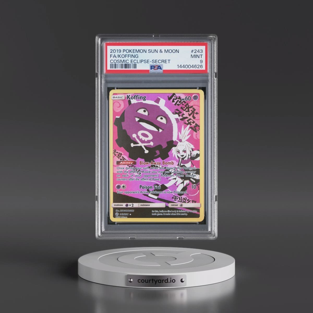 2019 Pokémon Sun & Moon Cosmic Eclipse #243 Koffing - Full Art Secret (PSA 9 MINT)