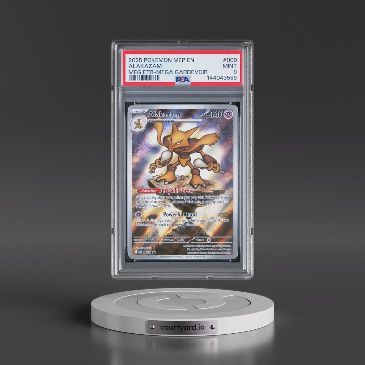 2025 Pokémon Mep EN-Me Black Star Promo #009 Alakazam - Mega Evolution Elite Trainer Box-Mega Gardevoir (PSA 9 MINT)