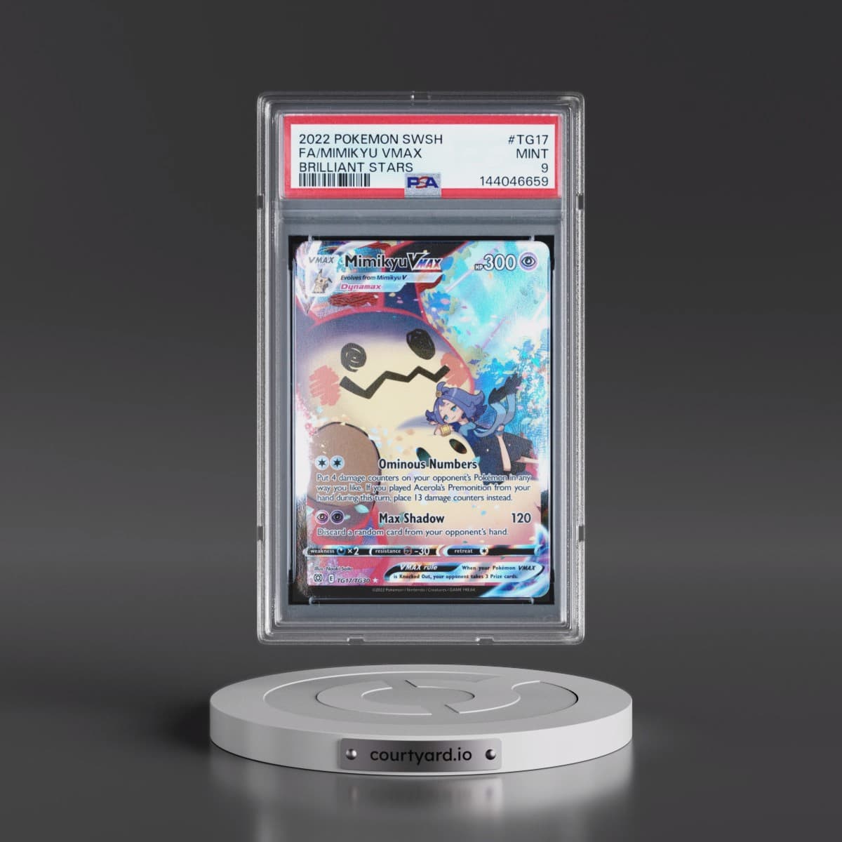 2022 Pokémon Sword & Shield Brilliant Stars #TG17 Mimikyu Vmax - Full Art (PSA 9 MINT)