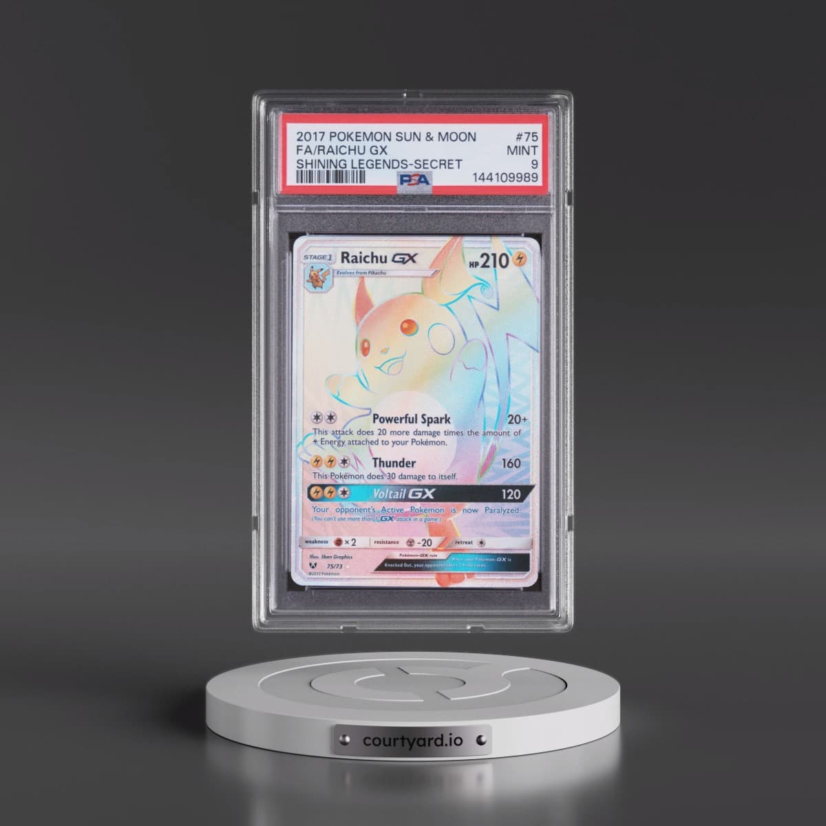 2017 Pokémon Sun & Moon Shining Legends #75 Raichu GX - Holo Full Art Secret (PSA 9 MINT)