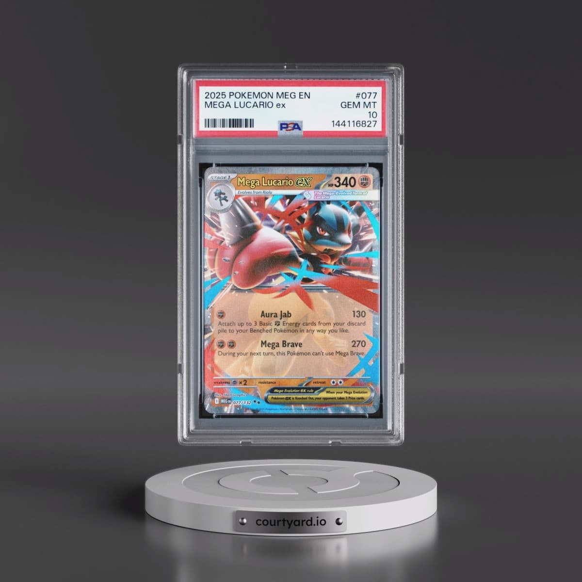 2025 Pokémon Meg EN-Mega Evolution #077 Mega Lucario EX - Holo (PSA 10 GEM MINT)