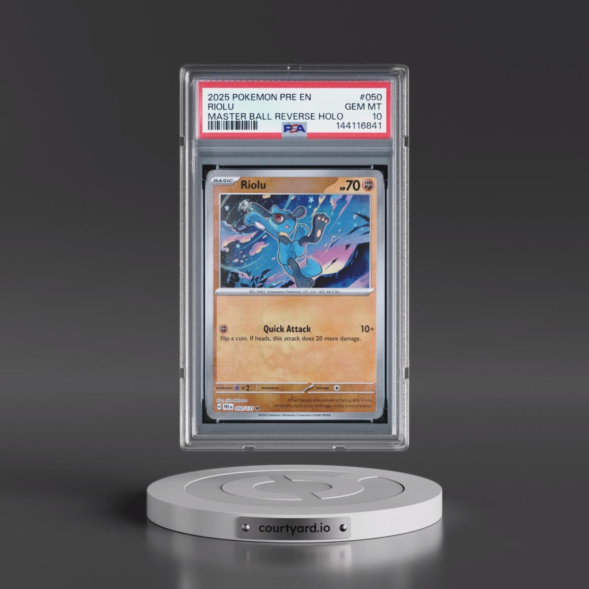 2025 Pokémon Pre EN-Prismatic Evolutions #050 Riolu - Reverse Holo Master Ball (PSA 10 GEM MINT)