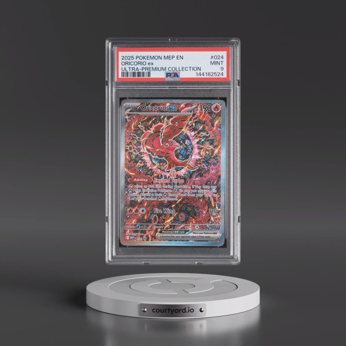 2025 Pokémon Mep EN-Me Black Star Promo #024 Oricorio EX - Holo Mega Charizard X EX Ultra-Premium Collection (PSA 9 MINT)