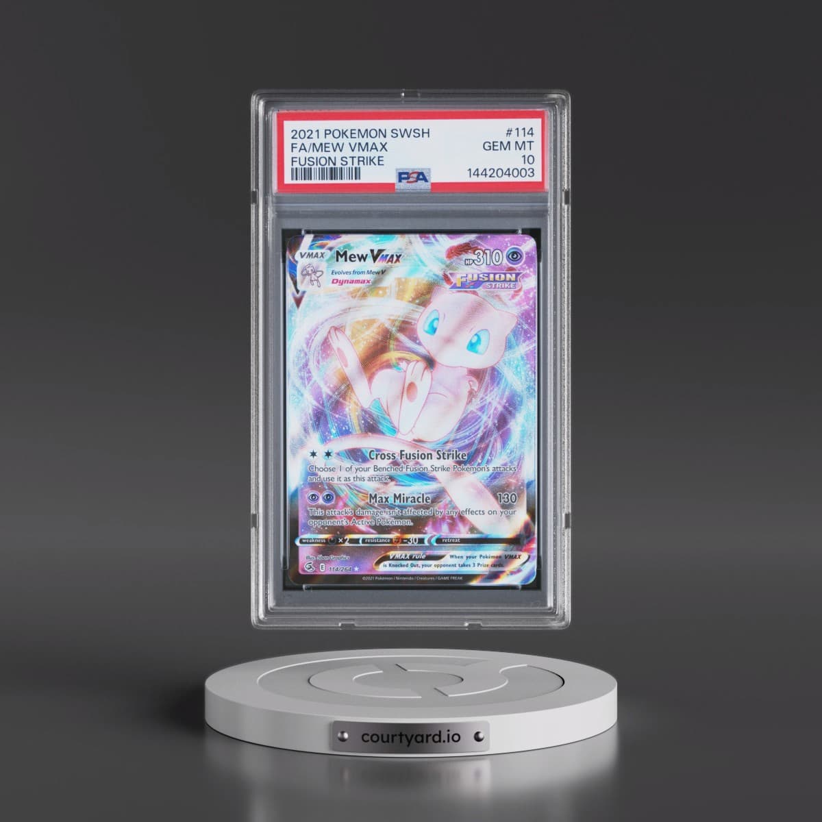 2021 Pokémon Sword & Shield Fusion Strike #114 Mew Vmax - Full Art (PSA 10 GEM MINT)