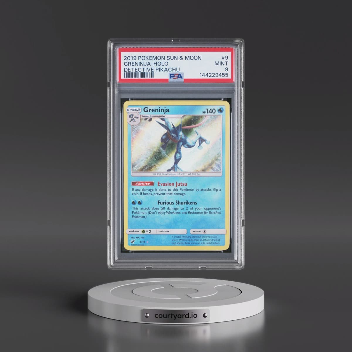 2019 Pokémon Sun & Moon Detective Pikachu #9 Greninja - Holo (PSA 9 MINT)