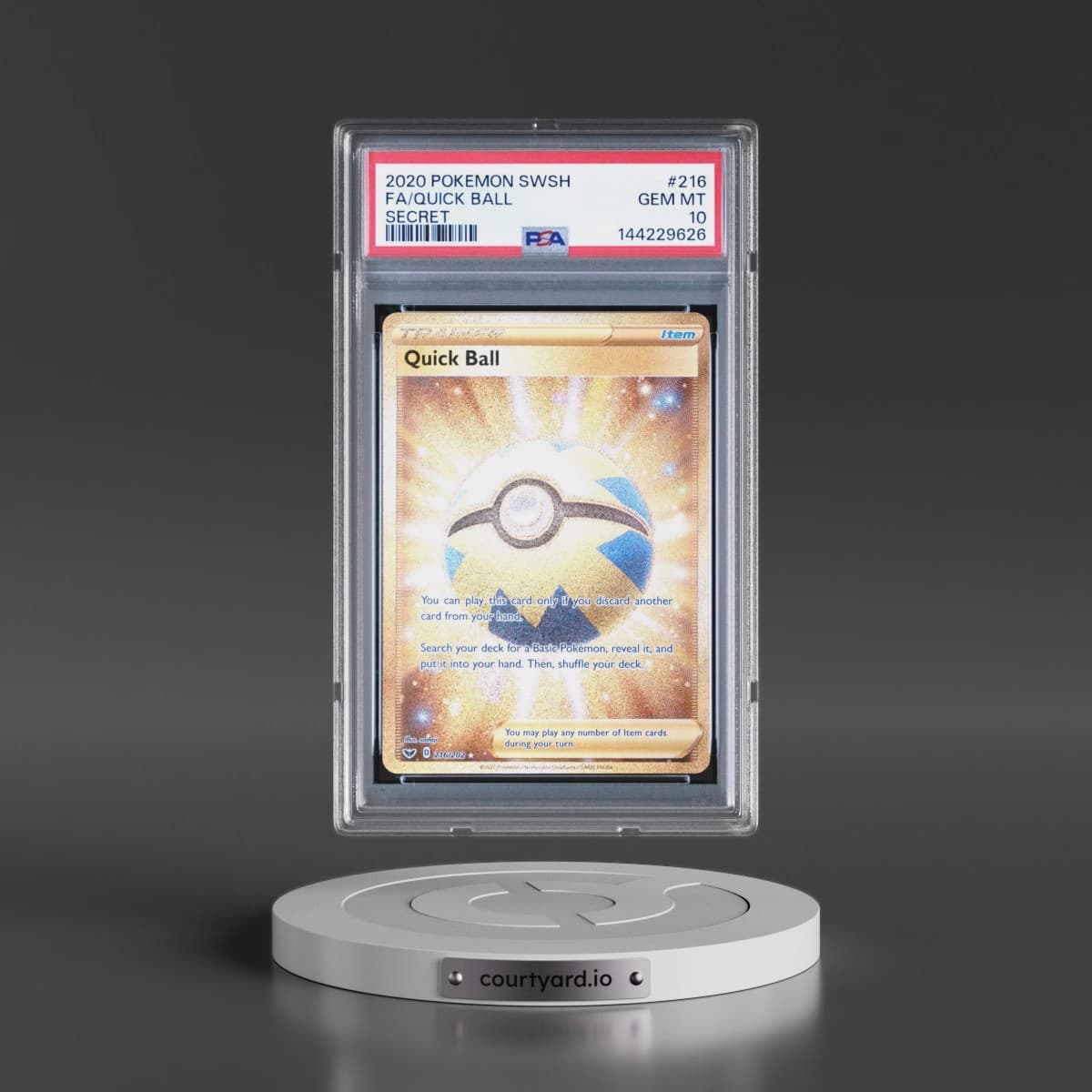 2020 Pokémon Sword & Shield #216 Quick Ball - Full Art Secret (PSA 10 GEM MINT)