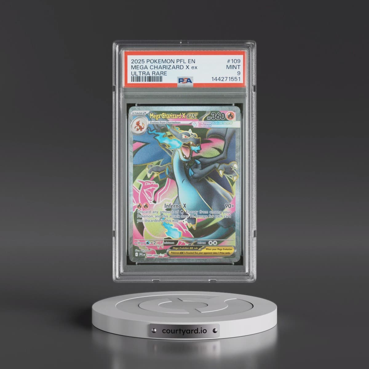 2025 Pokémon Pfl EN-Phantasmal Flames #109 Mega Charizard X EX - Holo Ultra Rare (PSA 9 MINT)