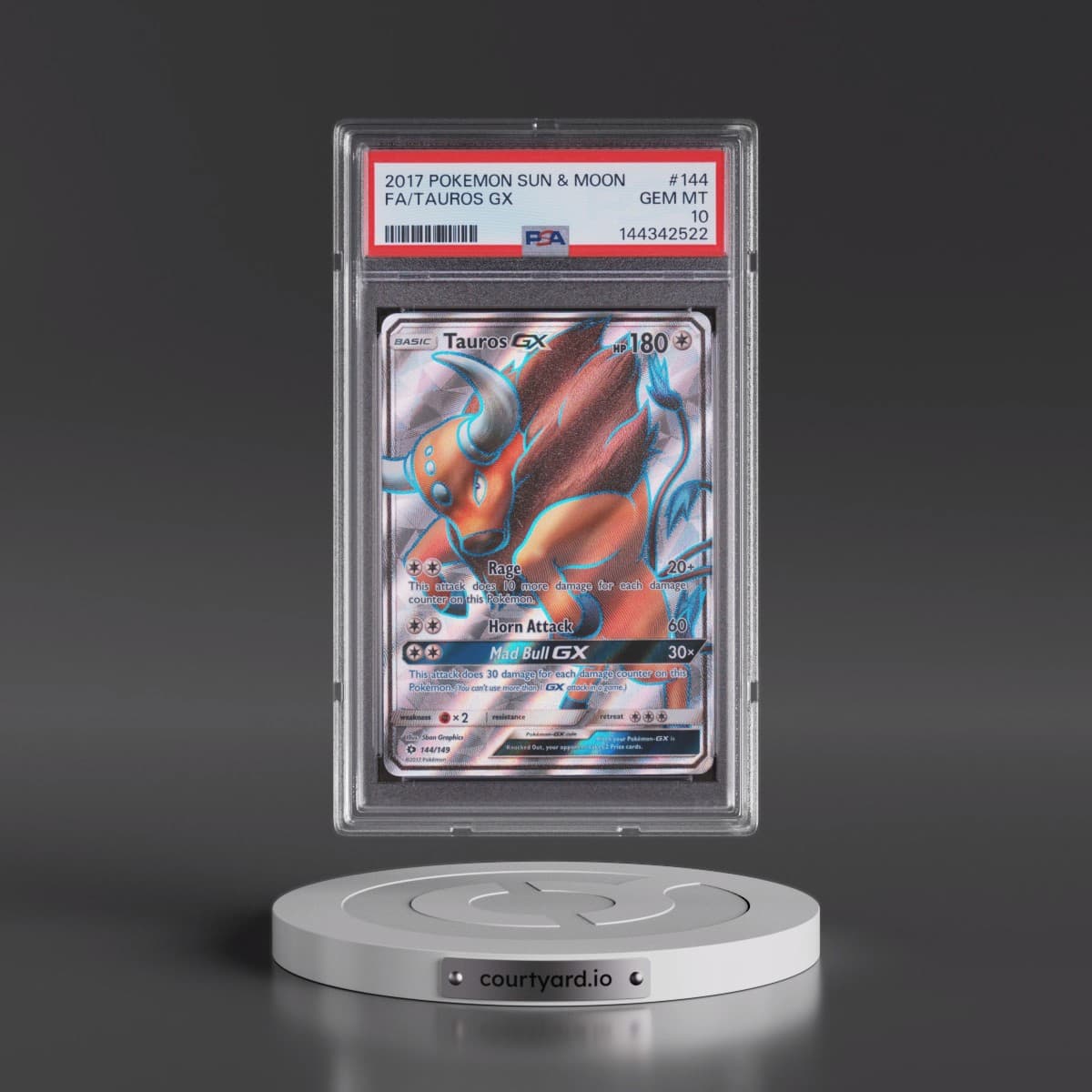 2017 Pokémon Sun & Moon #144 Tauros GX - Holo Full Art (PSA 10 GEM MINT)