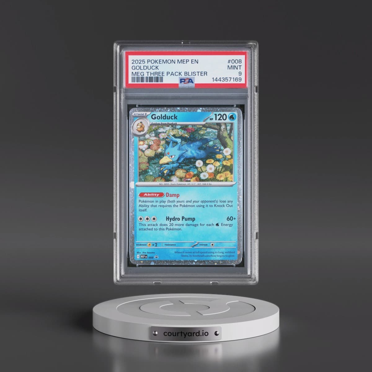 2025 Pokémon Mep EN-Me Black Star Promo #008 Golduck - Mega Evolution Three Pack Blister (PSA 9 MINT)