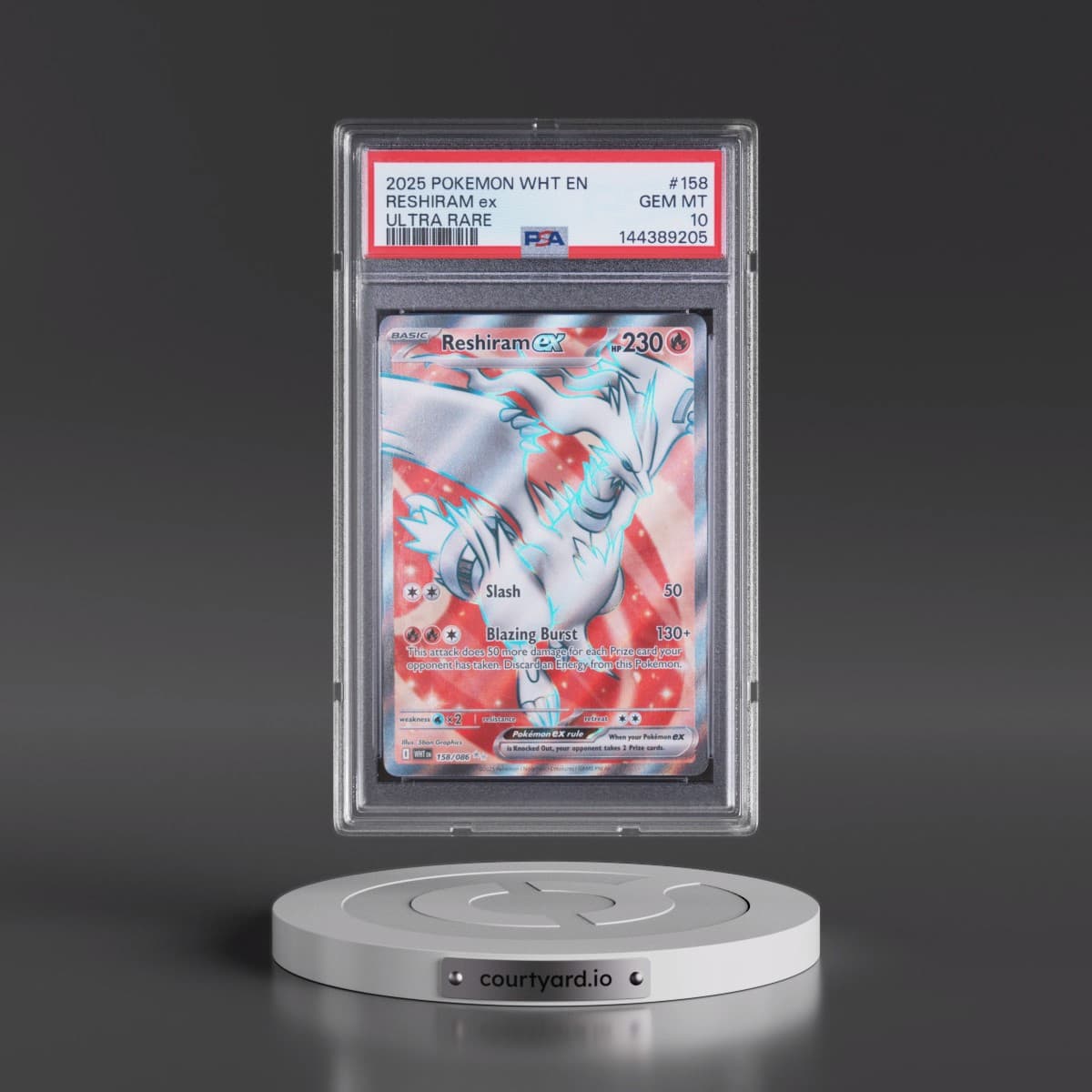 2025 Pokémon Wht EN-White Flare #158 Reshiram EX - Holo Ultra Rare (PSA 10 GEM MINT)