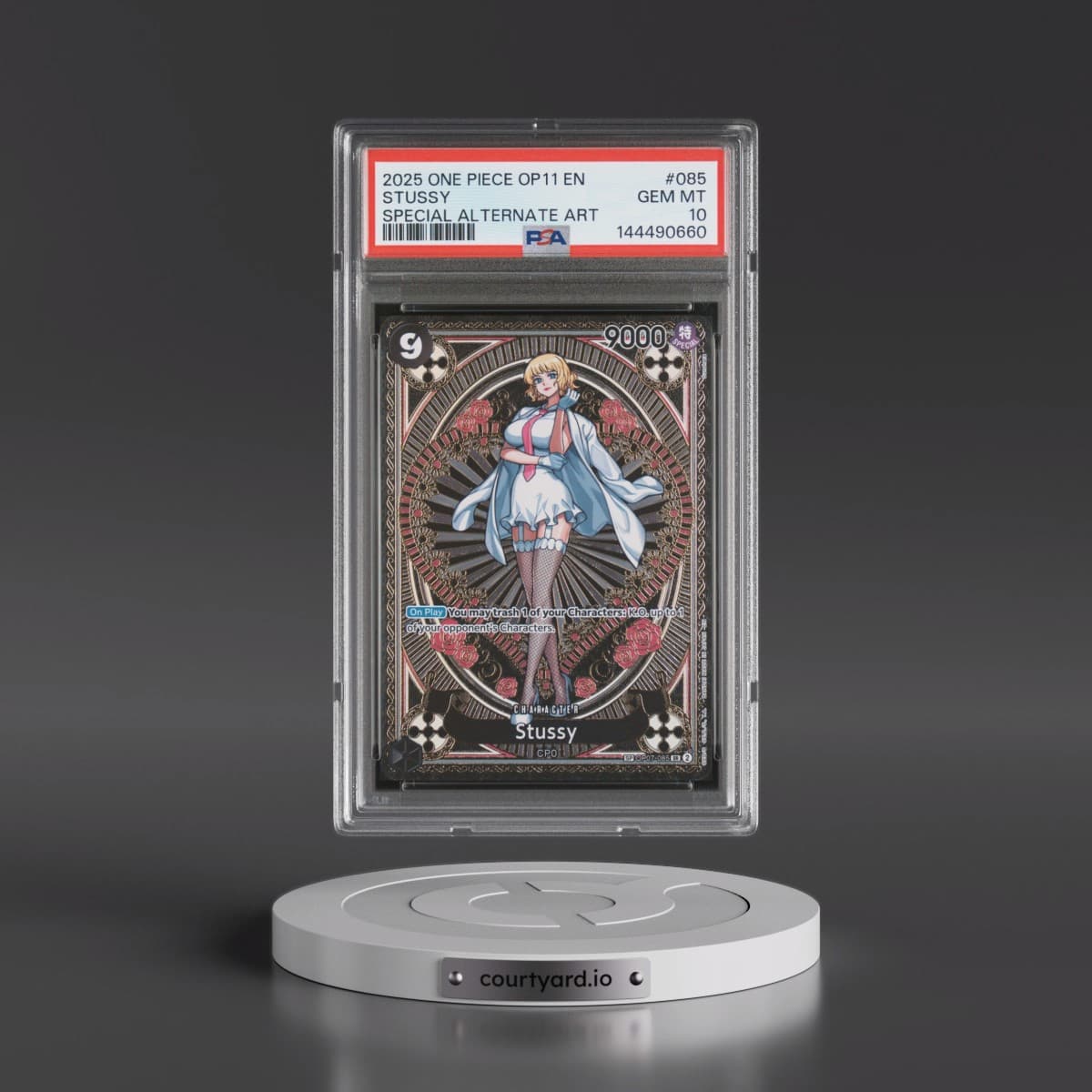 2025 One Piece OP11-A Fist of Divine Speed #085 Stussy - Special Alternate Art (PSA 10 GEM MINT)