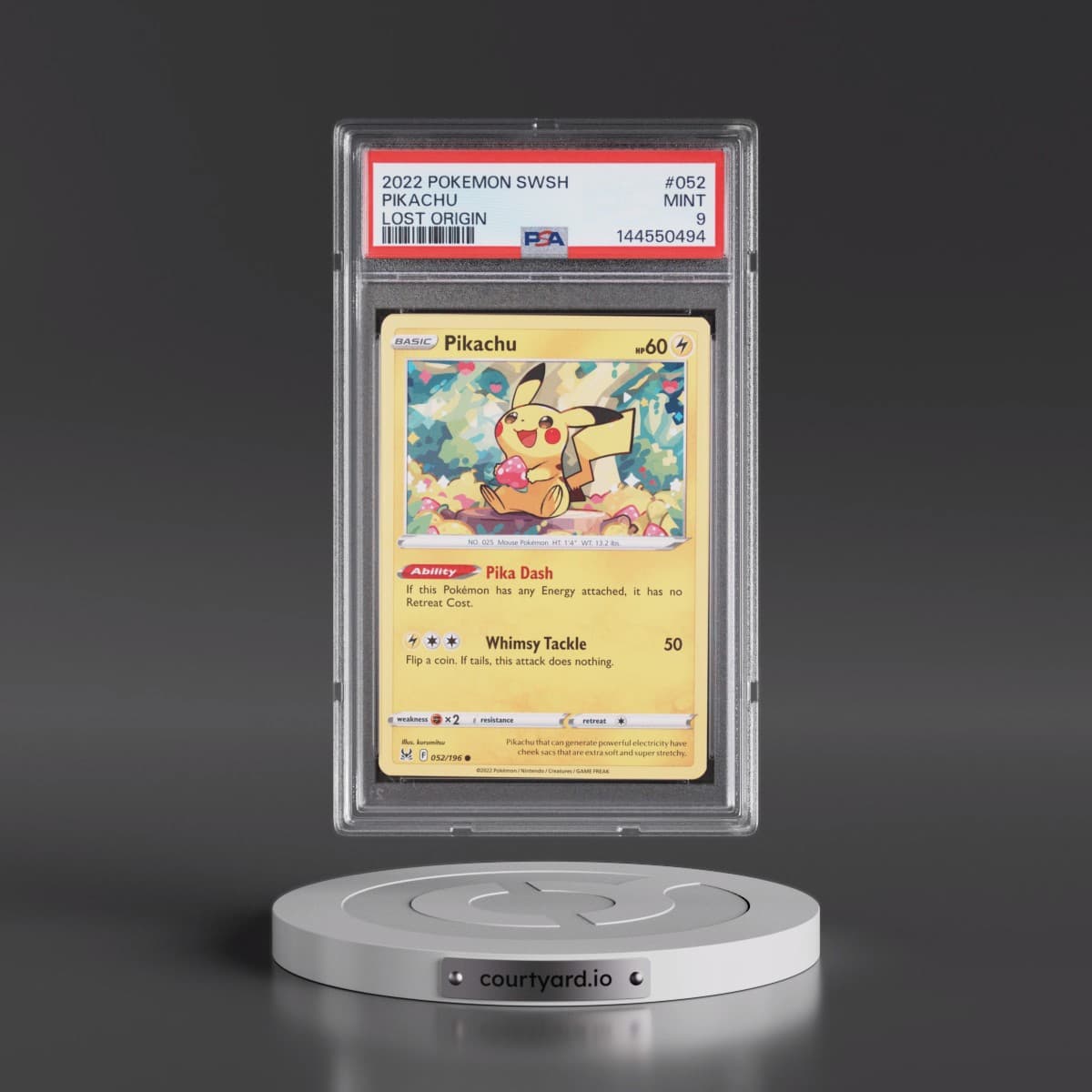 2022 Pokémon Sword & Shield Lost Origin #052 Pikachu (PSA 9 MINT)
