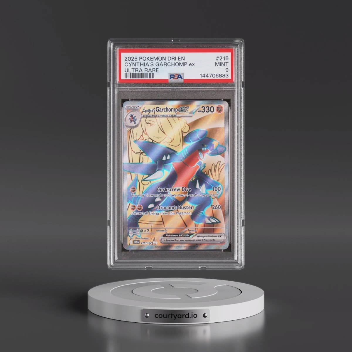 2025 Pokémon Dri EN-Destined Rivals #215 Cynthia's Garchomp EX - Holo Ultra Rare (PSA 9 MINT)