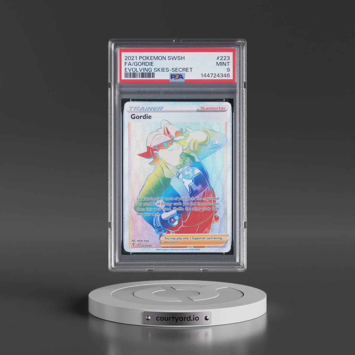 2021 Pokémon Sword & Shield Evolving Skies #223 Gordie - Full Art Secret (PSA 9 MINT)