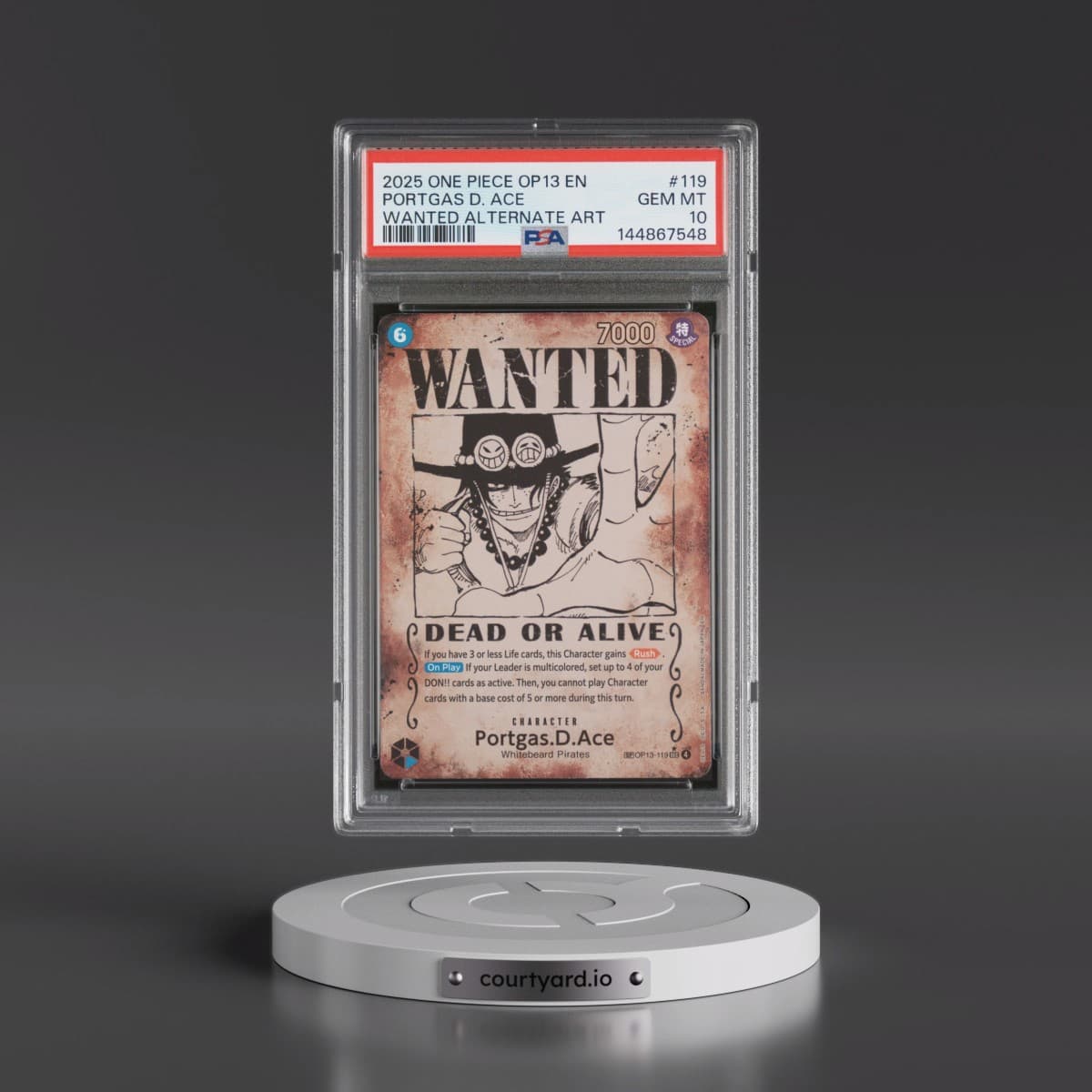 2025 One Piece OP13-Carrying on His Will #119 Portgas D. Ace - Wanted Alternate Art (PSA 10 GEM MINT)