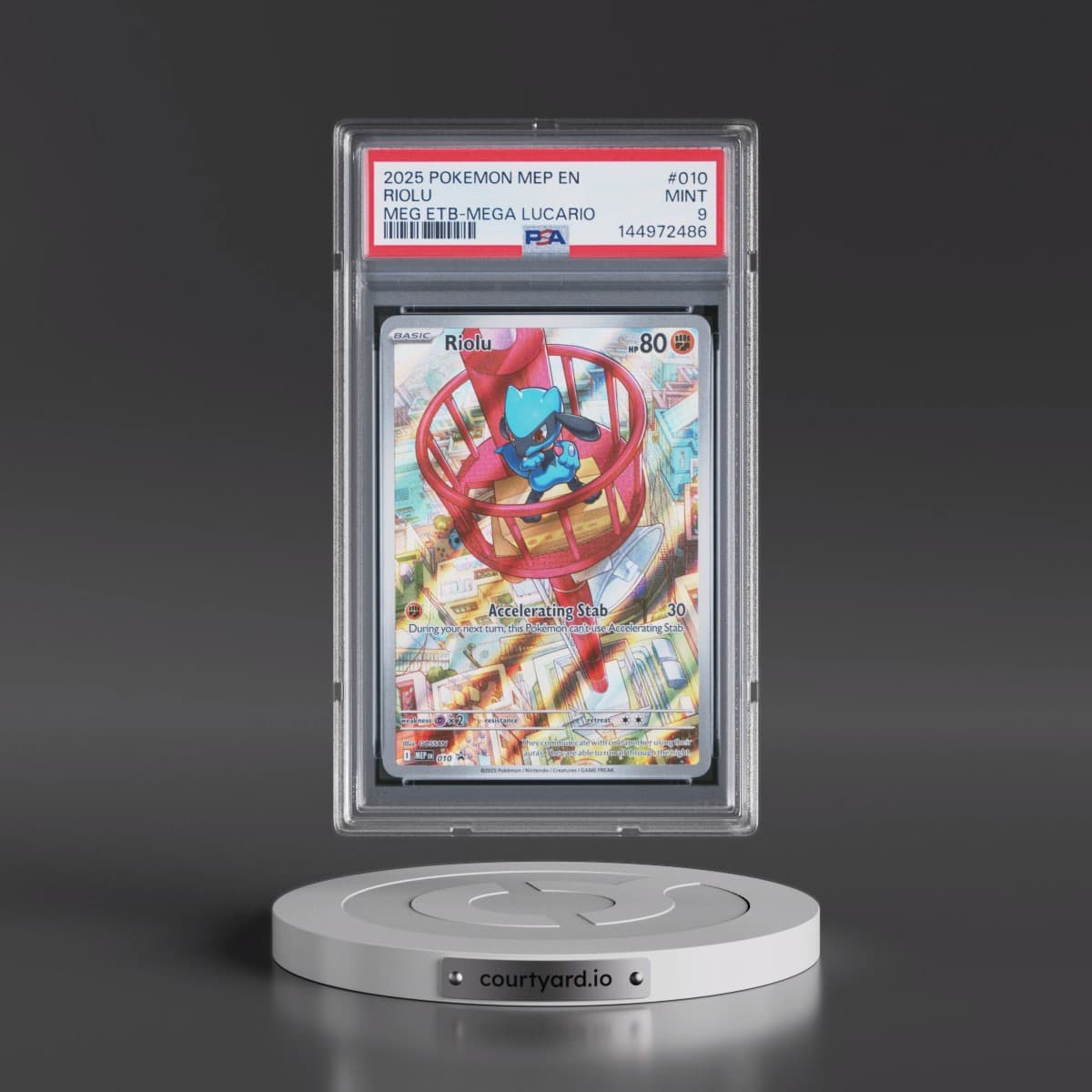 2025 Pokémon Mep EN-Me Black Star Promo #010 Riolu - Mega Evolution Elite Trainer Box-Mega Lucario (PSA 9 MINT)