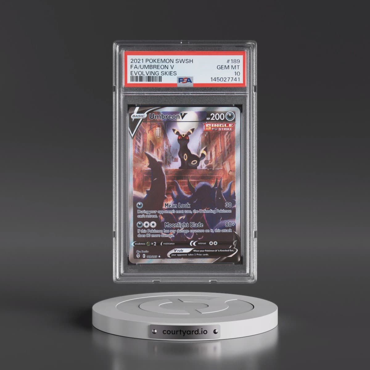 2021 Pokémon Sword & Shield Evolving Skies #189 Umbreon V - Holo Full Art (PSA 10 GEM MINT)