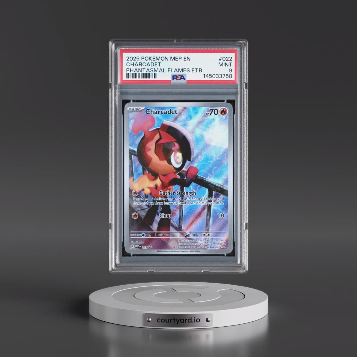 2025 Pokémon Mep EN-Me Black Star Promo #022 Charcadet - Phantasmal Flames Elite Trainer Box (PSA 9 MINT)