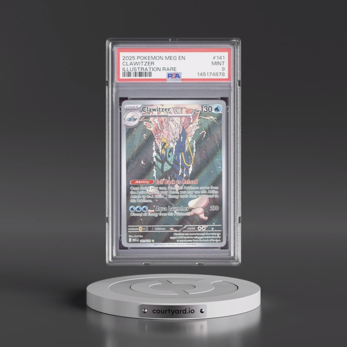 2025 Pokémon Meg EN-Mega Evolution #141 Clawitzer - Illustration Rare (PSA 9 MINT)