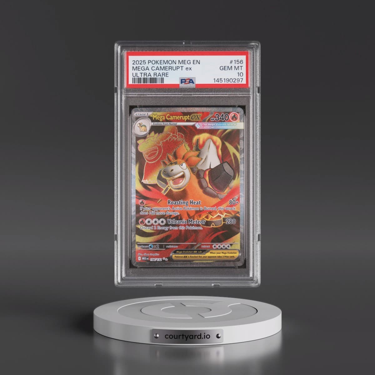 2025 Pokémon Meg EN-Mega Evolution #156 Mega Camerupt EX - Holo Ultra Rare (PSA 10 GEM MINT)