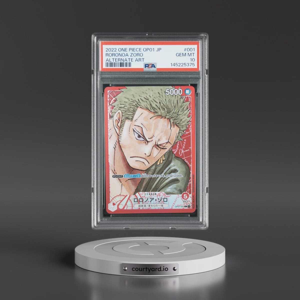 2022 One Piece Japanese OP01-Romance Dawn #001 Roronoa Zoro - Alternate Art (PSA 10 GEM MINT)