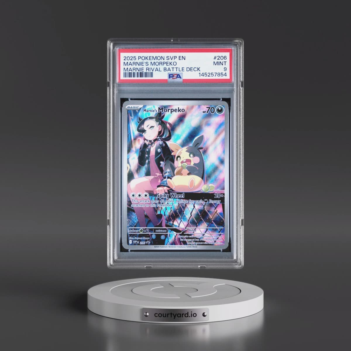 2025 Pokémon Svp EN-SV Black Star Promo #206 Marnie's Morpeko - Marnie Rival Battle Deck (PSA 9 MINT)