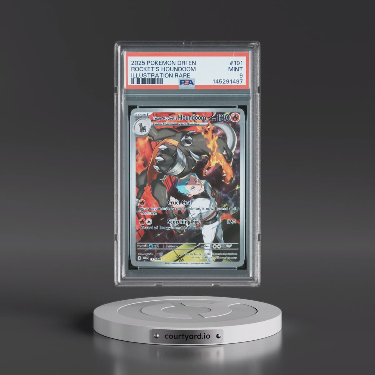 2025 Pokémon Dri EN-Destined Rivals #191 Team Rocket's Houndoom - Illustration Rare (PSA 9 MINT)