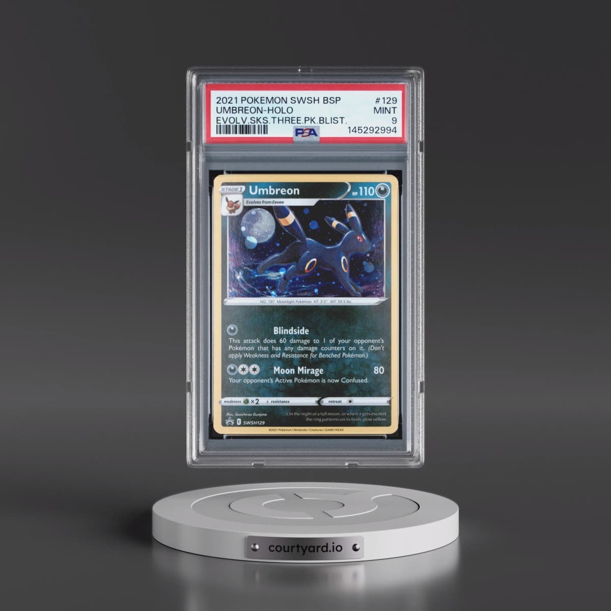 2021 Pokémon Swsh Black Star Promo #129 Umbreon - Holo Evolving Skies Three Pack Blisters (PSA 9 MINT)