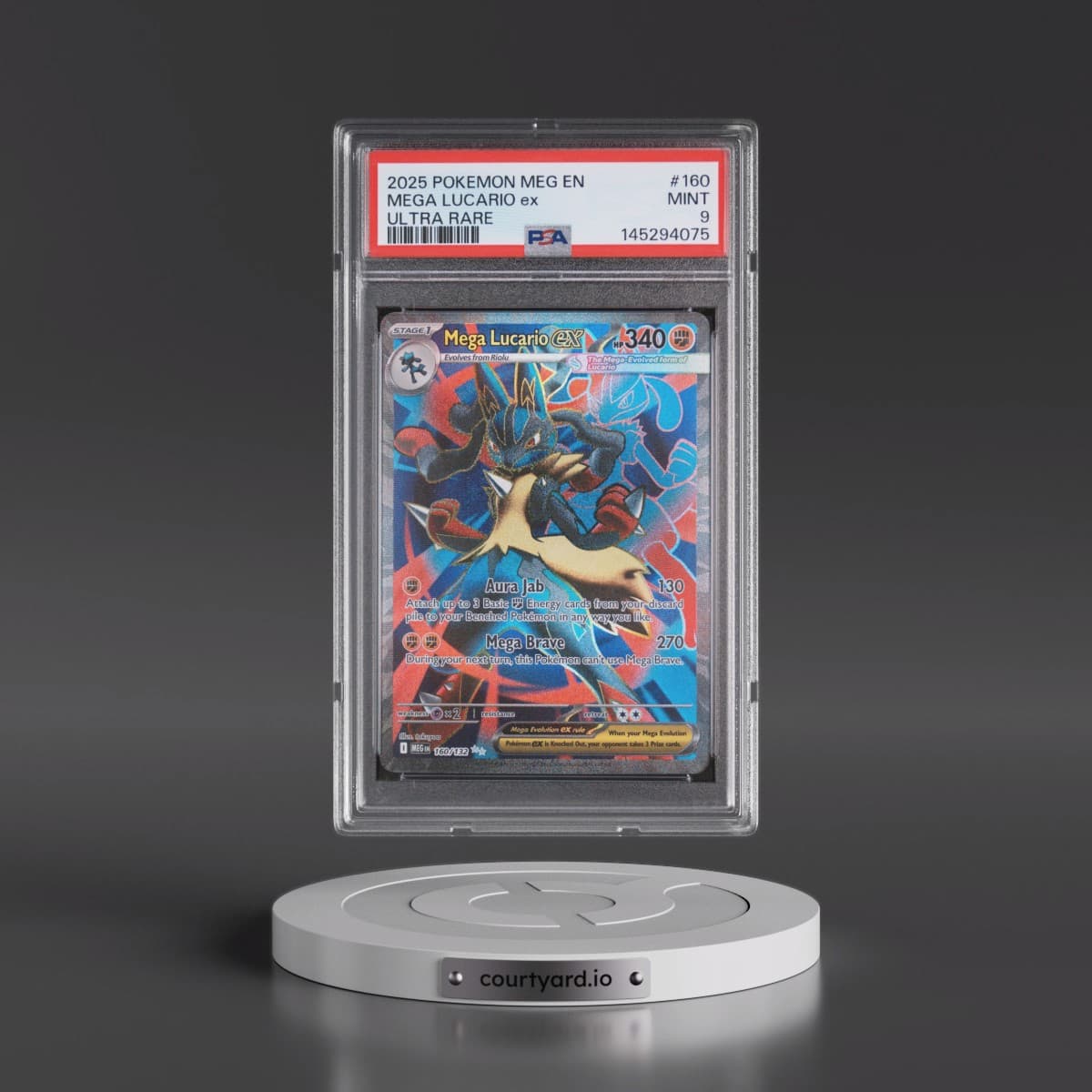 2025 Pokémon Meg EN-Mega Evolution #160 Mega Lucario EX - Holo Ultra Rare (PSA 9 MINT)