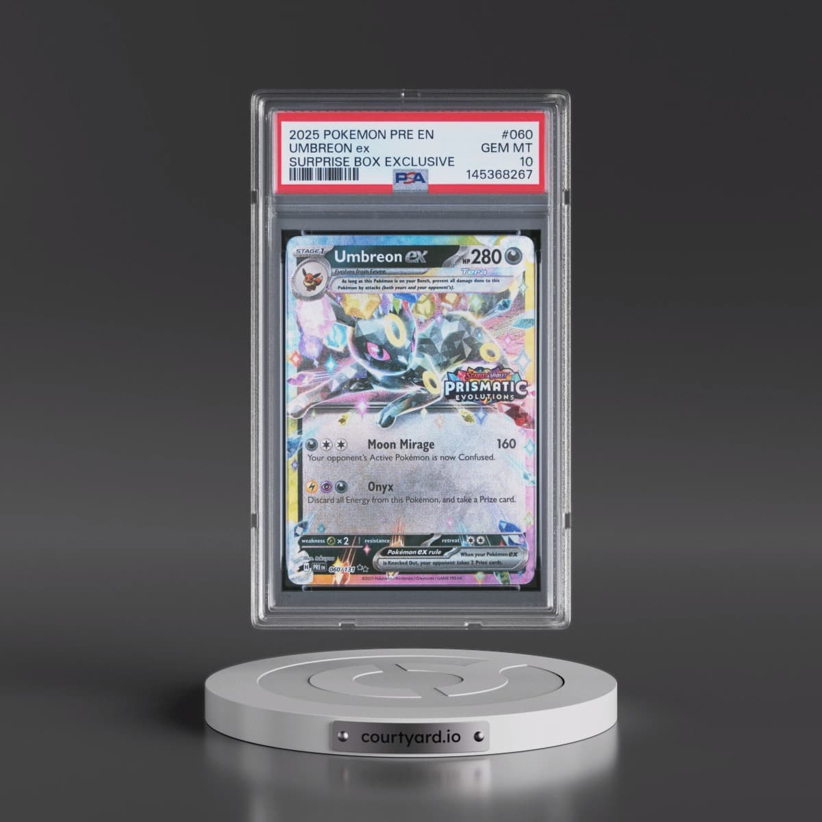 2025 Pokémon Pre EN-Prismatic Evolutions #060 Umbreon EX - Holo Surprise Box Exclusive (PSA 10 GEM MINT)