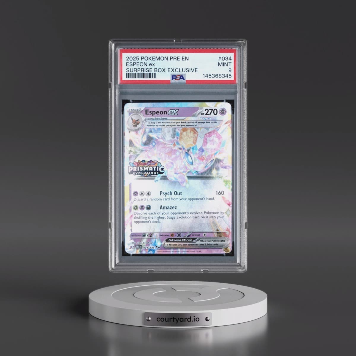 2025 Pokémon Pre EN-Prismatic Evolutions #034 Espeon EX - Holo Surprise Box Exclusive (PSA 9 MINT)
