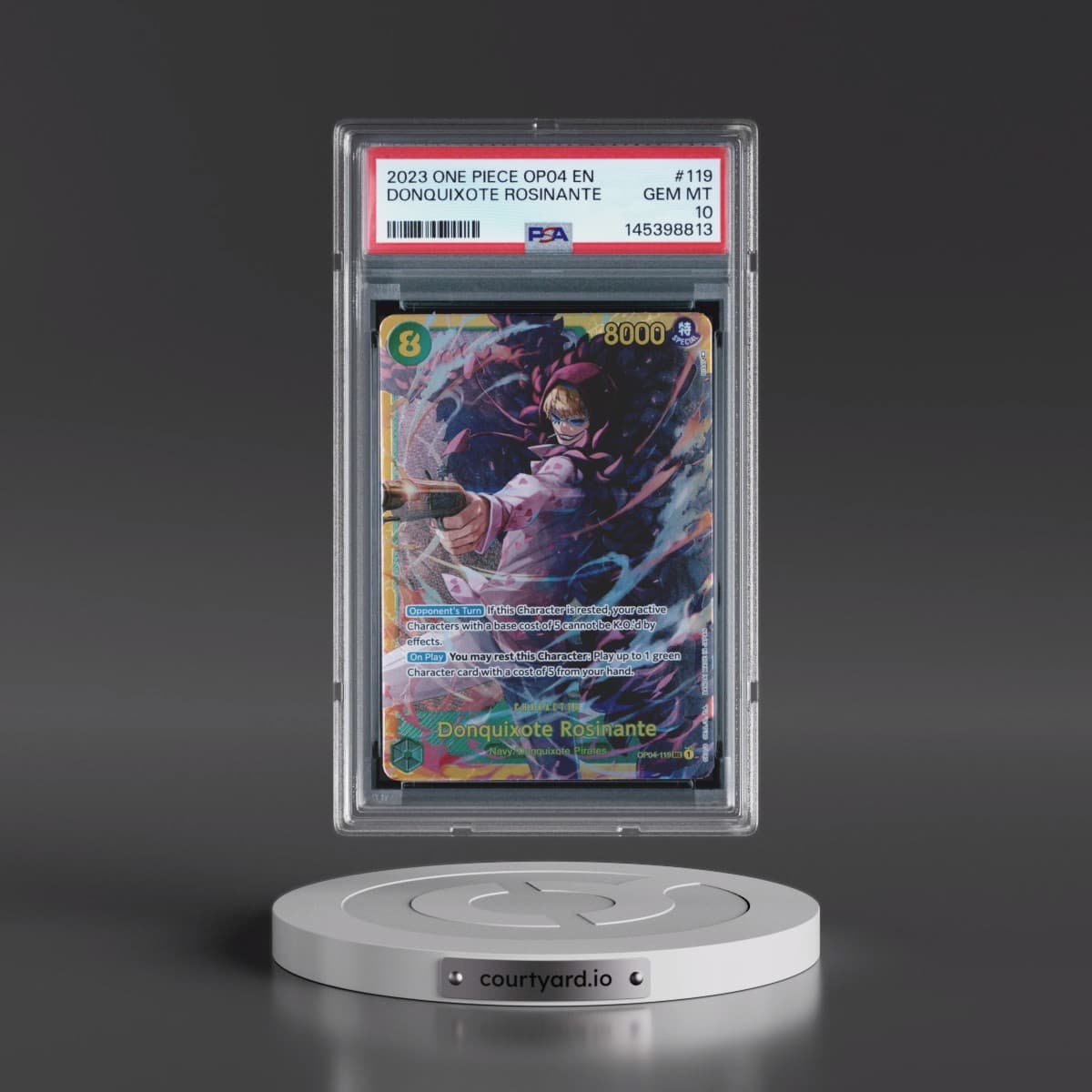 2023 One Piece OP04-Kingdoms of Intrigue #119 Donquixote Rosinante (PSA 10 GEM MINT)