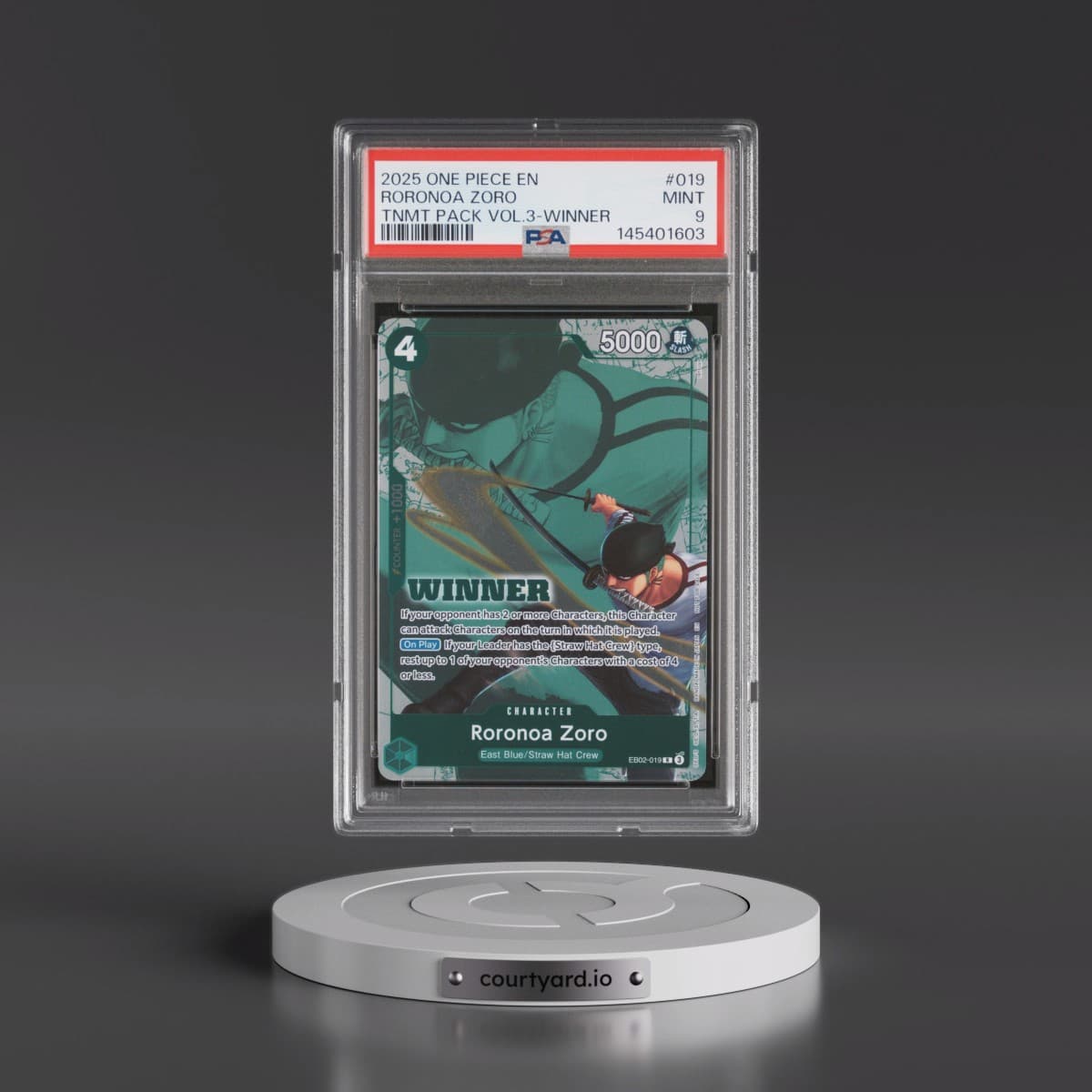 2025 One Piece Tournament Pack Vol.3 #019 Roronoa Zoro - Winner (PSA 9 MINT)