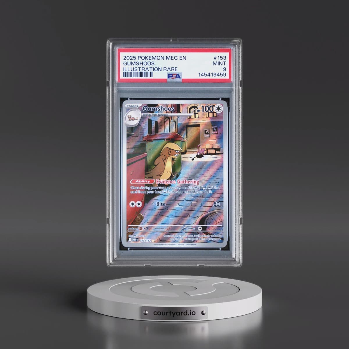 2025 Pokémon Meg EN-Mega Evolution #153 Gumshoos - Illustration Rare (PSA 9 MINT)