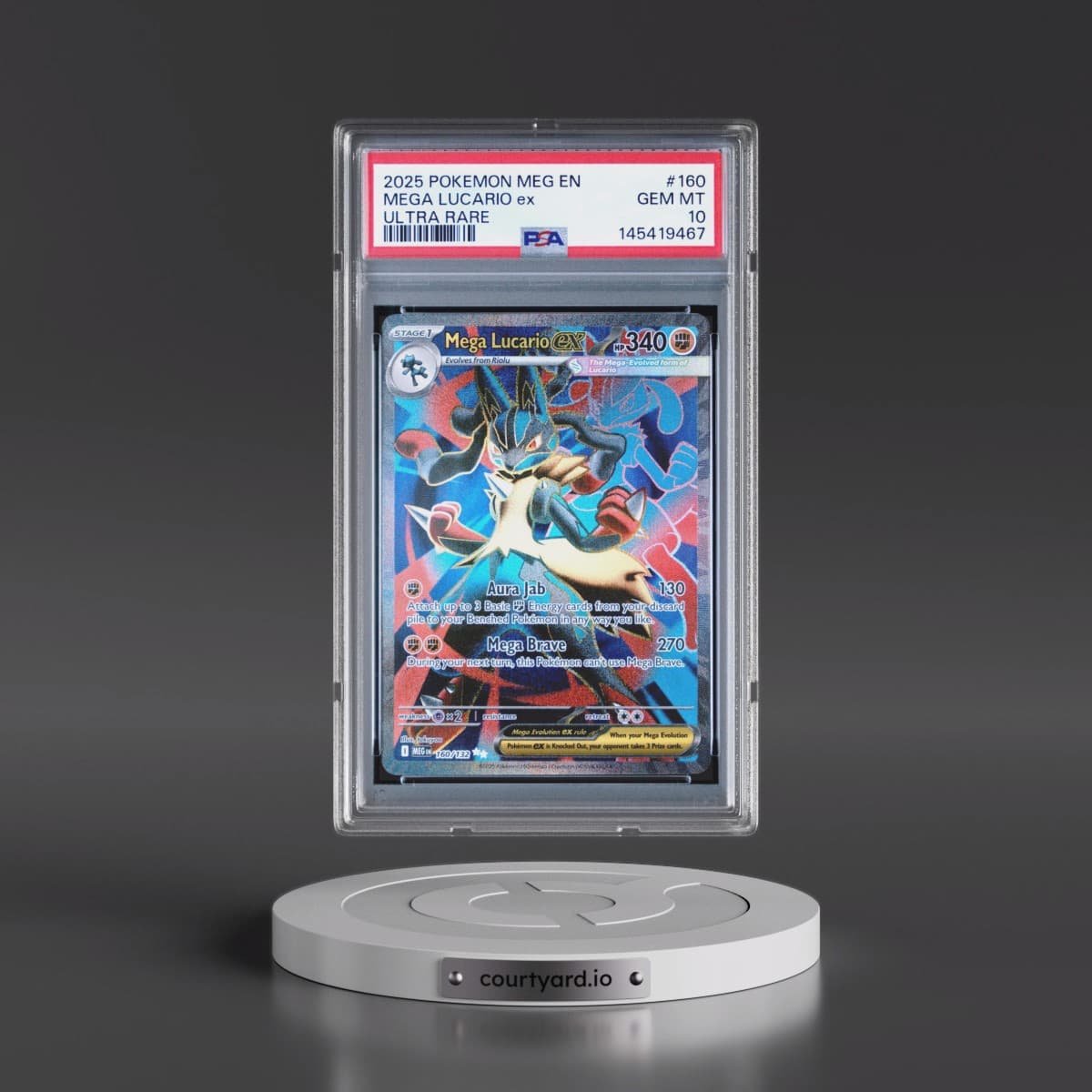 2025 Pokémon Meg EN-Mega Evolution #160 Mega Lucario EX - Holo Ultra Rare (PSA 10 GEM MINT)