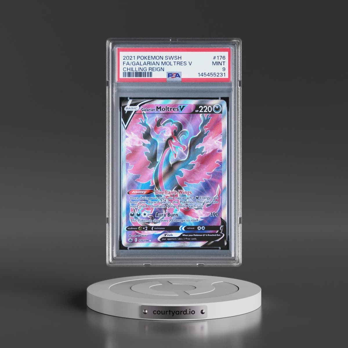 2021 Pokémon Sword & Shield Chilling Reign #176 Galarian Moltres V - Holo Full Art (PSA 9 MINT)